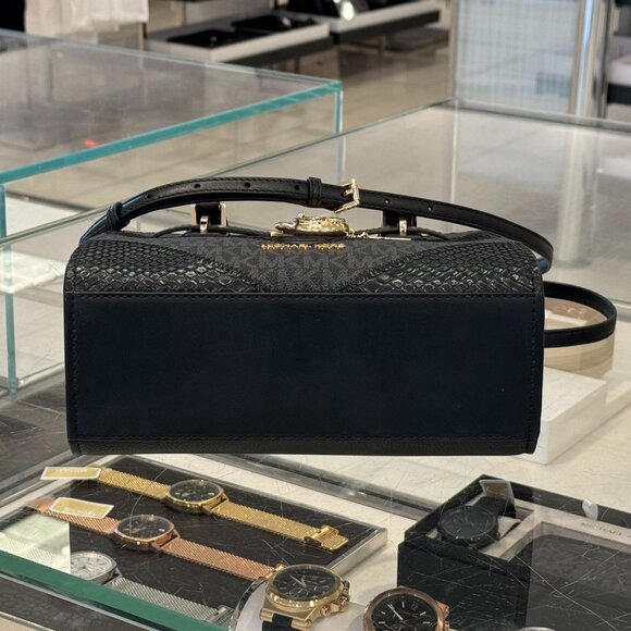 Michael Kors Hamilton Small Satchel Shoulder Bag MK Black Multi Embossed Exotic - Picture 7 of 10